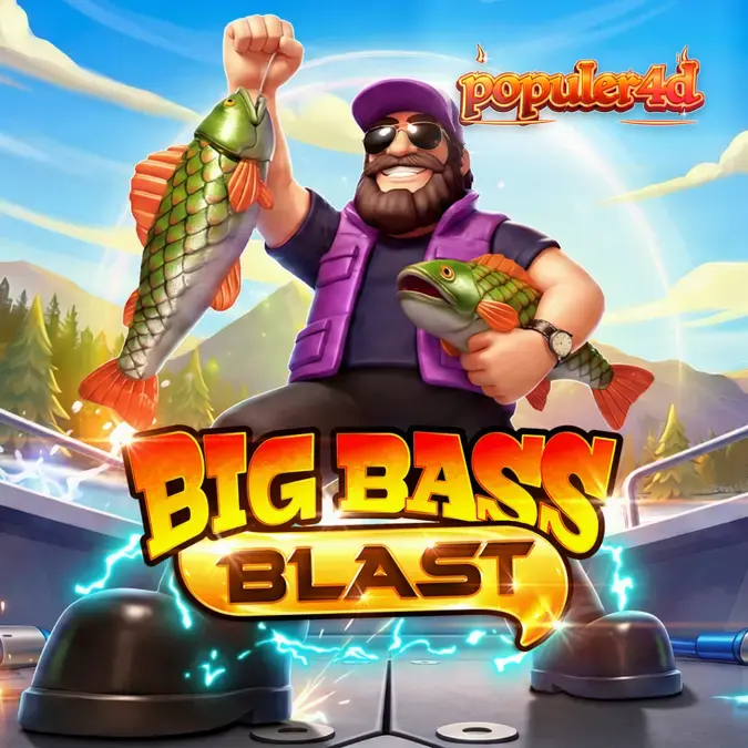 Tampilan antarmuka seluler Big Bass Blast dengan grafis ikan dan simbol memancing yang cerah.